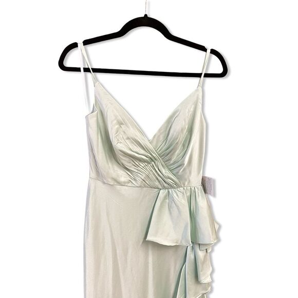 Mac Duggal Light Green Satin Ruffled Asymmetrical Gown slip dress maxi NWT 4 - Picture 8 of 14